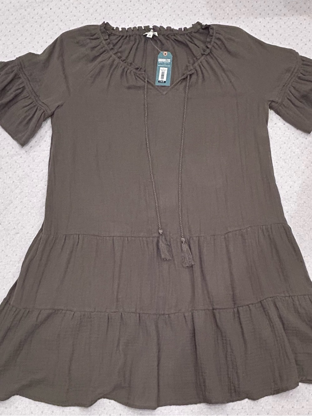 EARTHBOUND Olive Lightweight Tiered Peasant Tunic